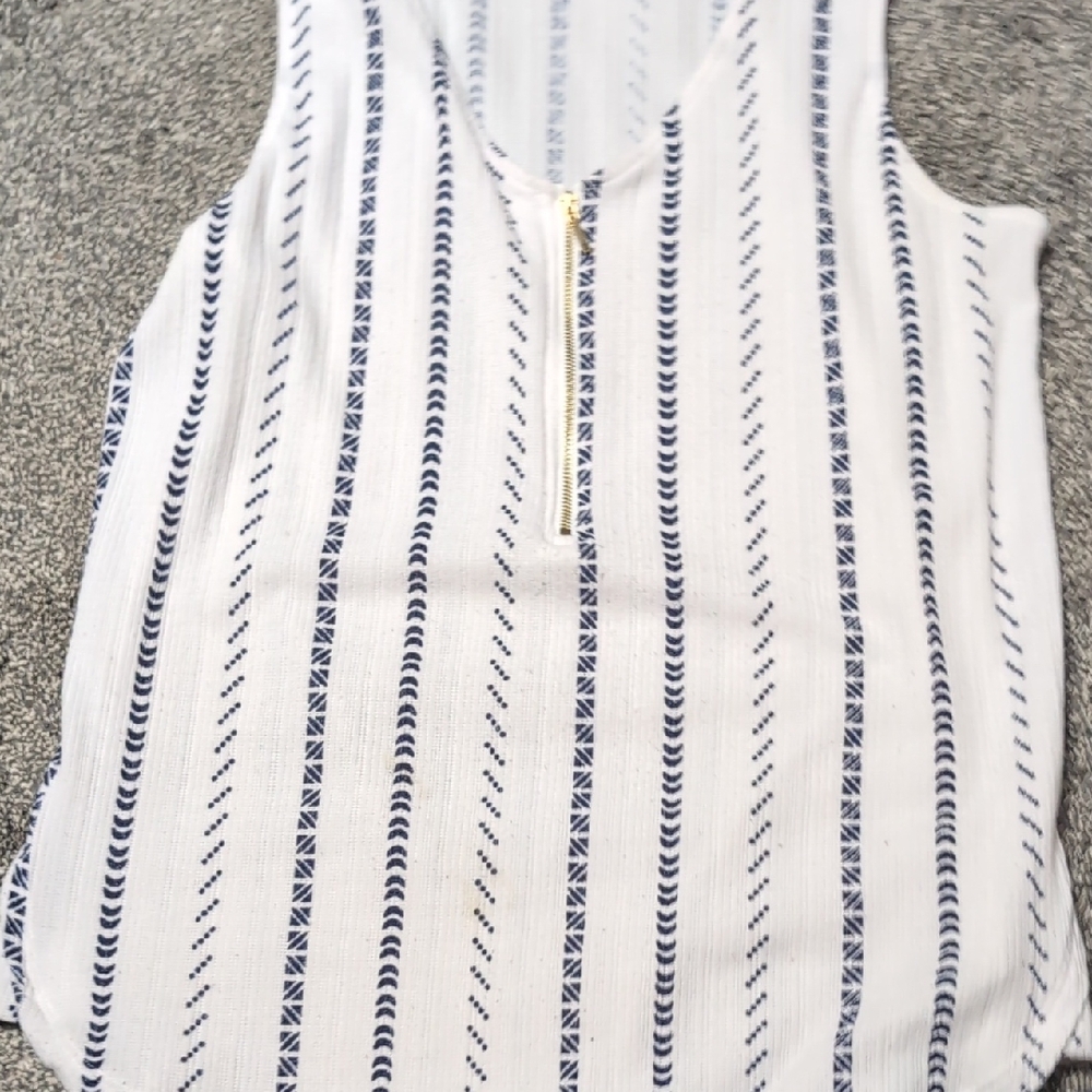 LuLaRoe White and Blue Zippered Tank Top